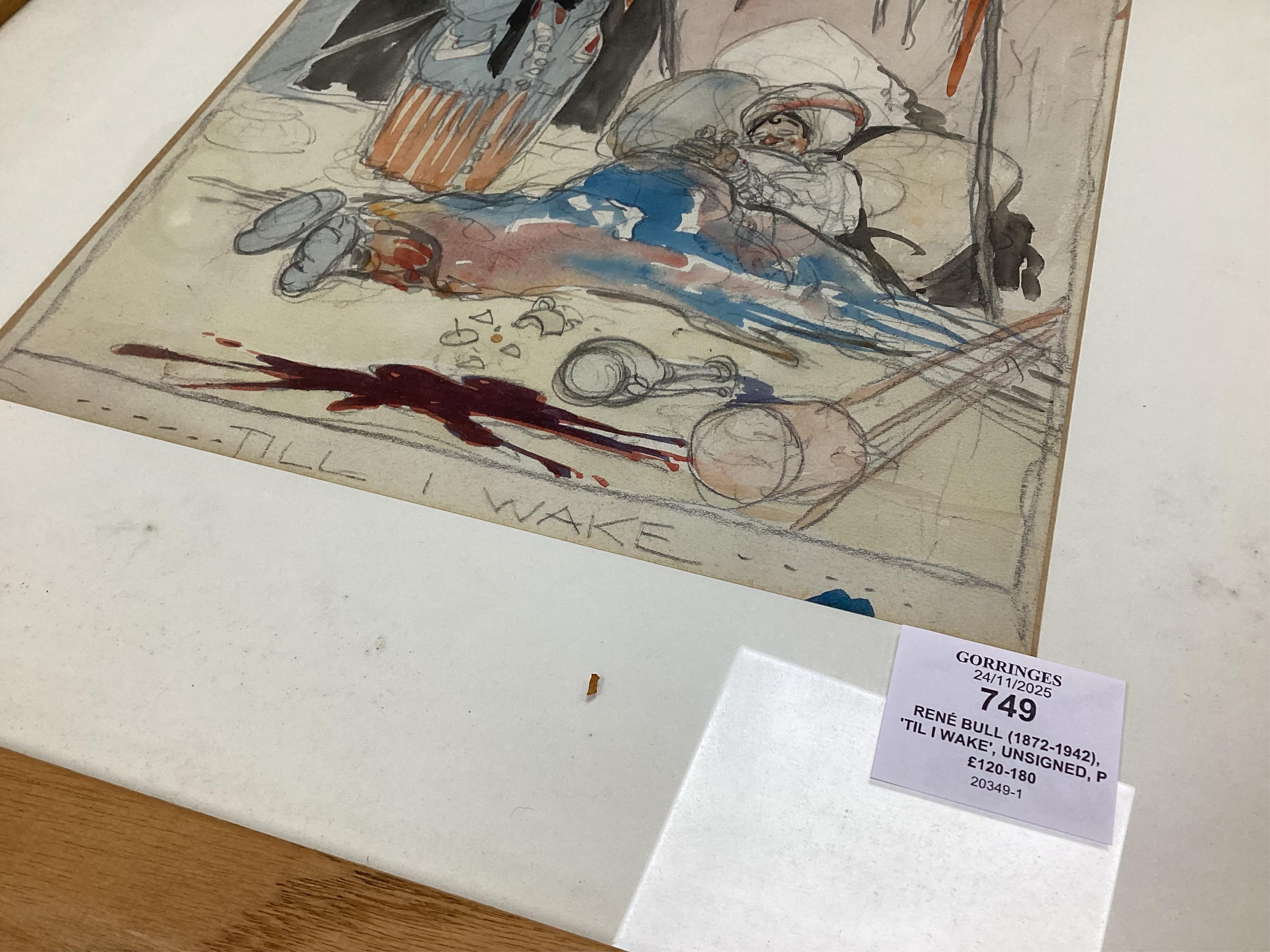 René Bull (1872-1942), 'Til I Wake', unsigned, pencil and watercolour illustration, 35 x 24cm